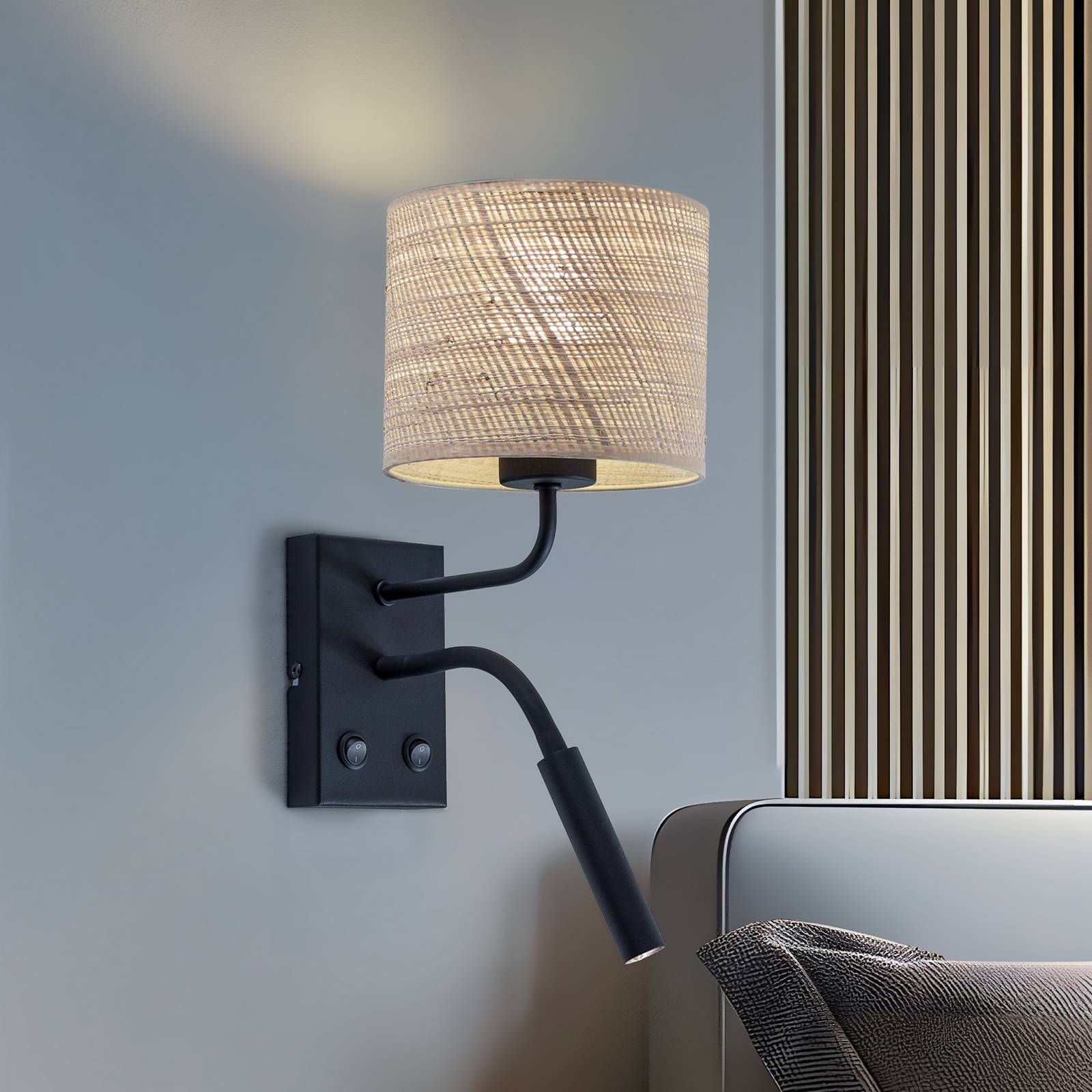 Wandleuchte Jovin 1-flammig mit Spot, Rattanschirm Wandleuchte Jovin 1-flammig mit Spot, Rattanschirm von Luminex