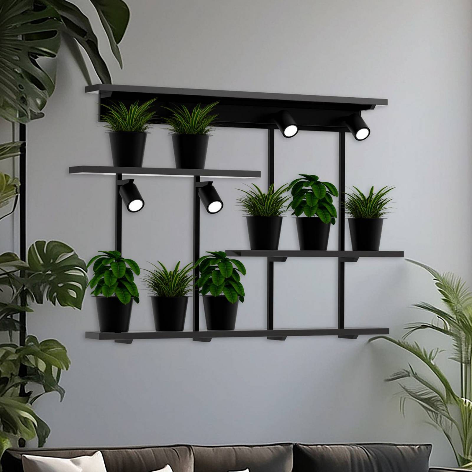 Wandleuchte Shelf, schwarz, Breite 102 cm, Holz, 4-flg. Wandleuchte Shelf, schwarz, Breite 102 cm, Holz, 4-flg. von Luminex