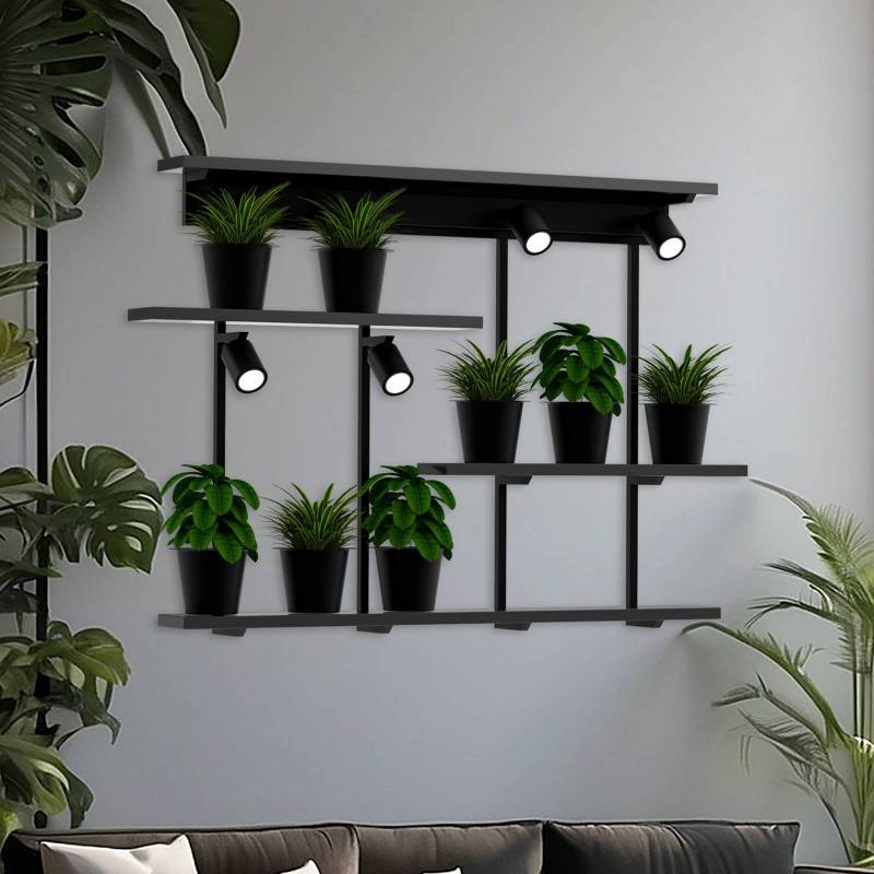 Wandleuchte Shelf, schwarz, Breite 102 cm, Holz, 4-flg. von Luminex