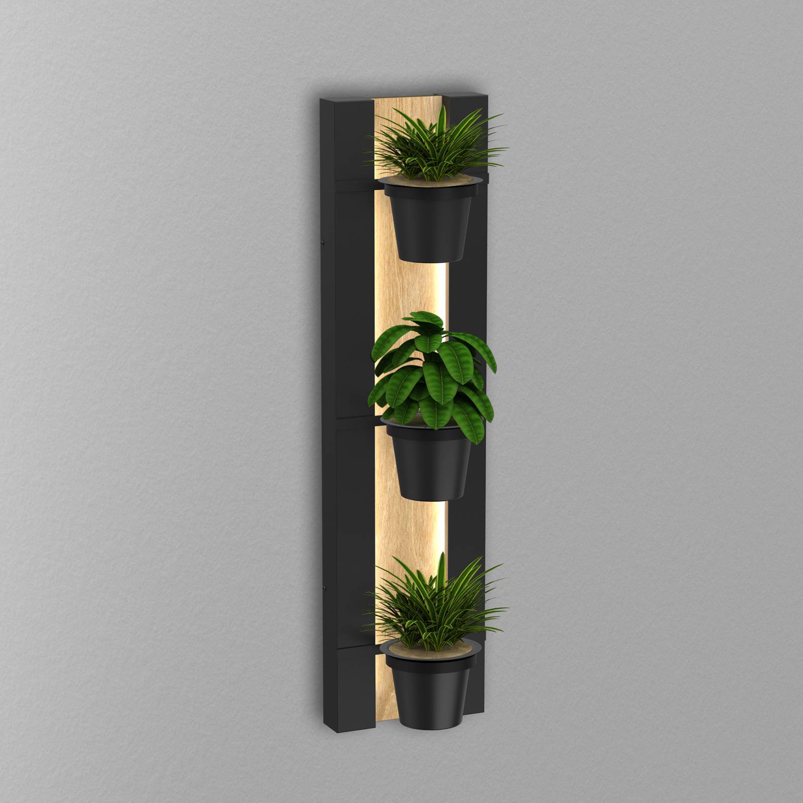 Wandleuchte Shelf, schwarz/holzfarben Stahl Holz, 90cm hoch Wandleuchte Shelf, schwarz/holzfarben Stahl Holz, 90cm hoch von Luminex