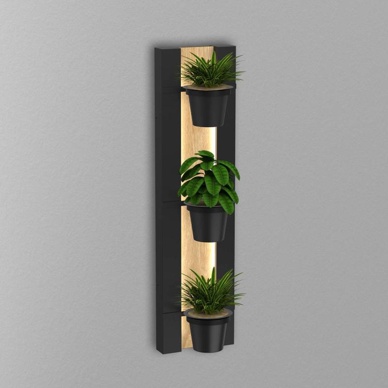 Wandleuchte Shelf, schwarz/holzfarben Stahl Holz, 90cm hoch von Luminex
