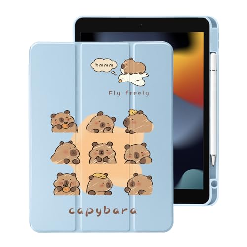Cute Kawaii Capybara for iPad 10th Generation Case 10.9 Inch 2022 with Pencil Holder, Auto Sleep/Wake, Blue Leather Clear Acrylic Back Cover von LuminousGuard