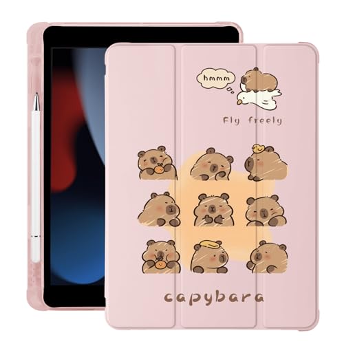 Cute Kawaii Capybara für iPad Air 11 Zoll Hülle M2 2024 (6th Generation) mit Stifthalter, Auto Sleep/Wake, Rosa Leder Soft TPU Back Cover von LuminousGuard