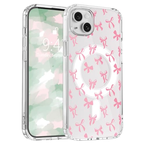 LuminousGuard Schutzhülle für iPhone 12 Mini, kompatibel mit MagSafe, niedliche Y2K rosa Schleife, magnetische Handyhülle, transparent, weich, schlanke Passform, stoßfeste Schutzhülle für Damen und von LuminousGuard
