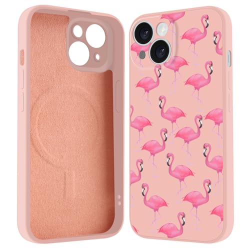 LuminousGuard Schutzhülle für iPhone 15, kompatibel mit MagSafe, niedlicher Flamingo, magnetische Handyhülle, Flüssigsilikon, weich, schlanke Passform, Schutzhülle für Damen von LuminousGuard