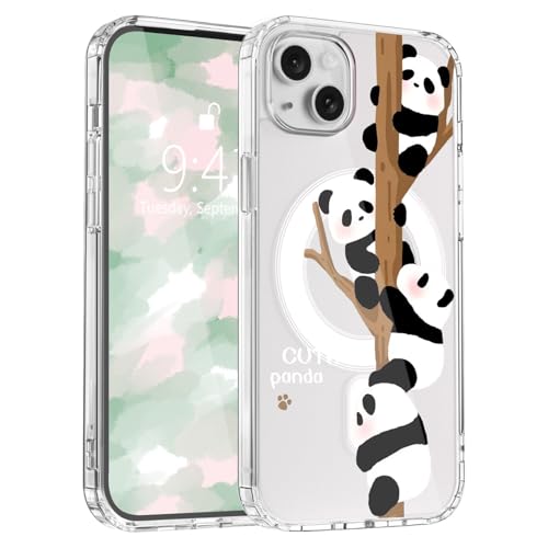 LuminousGuard Schutzhülle für iPhone 15 Plus, kompatibel mit MagSafe, niedlicher Kawaii-Panda, magnetische Handyhülle, transparent, weich, schlanke Passform, stoßfeste Schutzhülle für Damen und von LuminousGuard