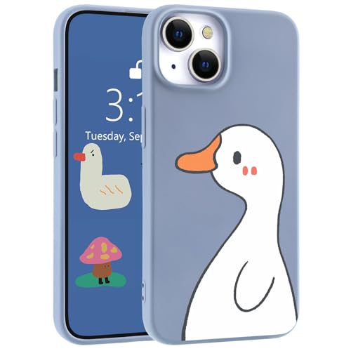 LuminousGuard Schutzhülle für iPhone 16 Pro Max, süße Kawaii-Ente, blaue Flüssigsilikon-Handyhülle, schmale Passform, weiche Gel-Gummi-Schutzhülle für Damen und Mädchen von LuminousGuard