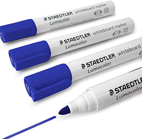 Staedtler Lumocolor Markierstifte für Whiteboard, trocken abwischbar, Korrekturstift, Rundspitze, Blau, 4 Stück, 351 von Lumocolor