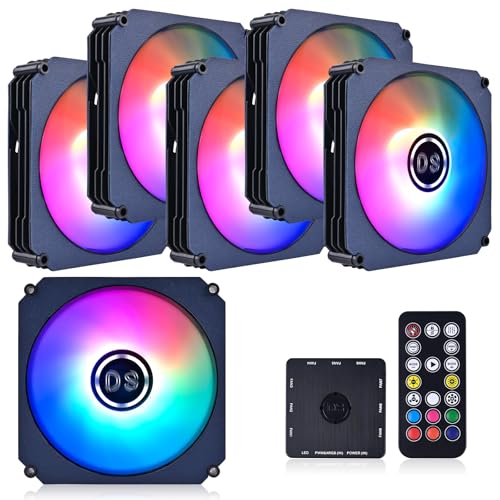 DS RGB-LED-Gehäuselüfter für PC-Gehäuse, CPU-Kühler, Heizkörpersystem, 120 mm, Schwarz, 6 Stück DS RGB-LED-Gehäuselüfter für PC-Gehäuse, CPU-Kühler, Heizkörpersystem, 120 mm, Schwarz, 6 Stück von Lumtang