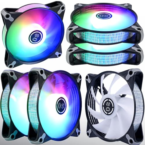 DS RGB-Lüfter, 120 mm, 6 Stück, Gehäuselüfter, LED-Lüfter für weiß-schwarzes PC-Gehäuse, CPU-Kühler und Heizkörpersystem DS RGB-Lüfter, 120 mm, 6 Stück, Gehäuselüfter, LED-Lüfter für weiß-schwarzes PC-Gehäuse, CPU-Kühler und Heizkörpersystem von Lumtang