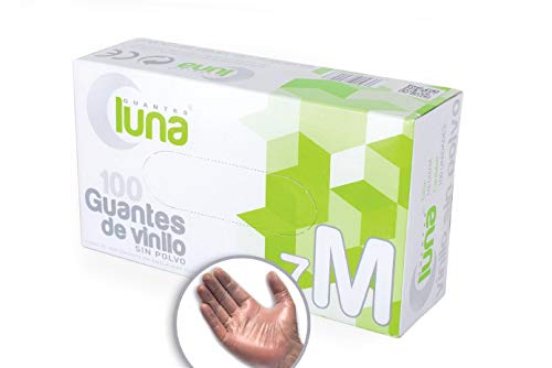 Luna V14107, Doos met 100 Vinyl Handschoenen Poedervrij, 1, M, Transparant von Luna