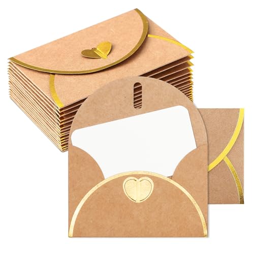 LunarCharm 15 Goldprägter Rand Kraftpapier Umschläge mit 15 Blanko Papier Karten, Mini Briefumschläge mit Herz Verschluss für Geschenkkarten DIY Graffiti kraftpapier karten LunarCharm 15 Goldprägter Rand Kraftpapier Umschläge mit 15 Blanko Papier Karten, Mini Briefumschläge mit Herz Verschluss für Geschenkkarten DIY Graffiti kraftpapier karten von LunarCharm