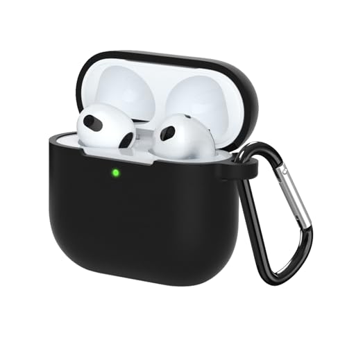 LunarCharm Hülle Anwendbar auf AirPods 4 Gen (2024) (USB-C) mit Schlüsselanhänger, Weiche Silikon Stoßfester Hülle, Unterstützung für Kabelloses Laden - Schwarz von LunarCharm