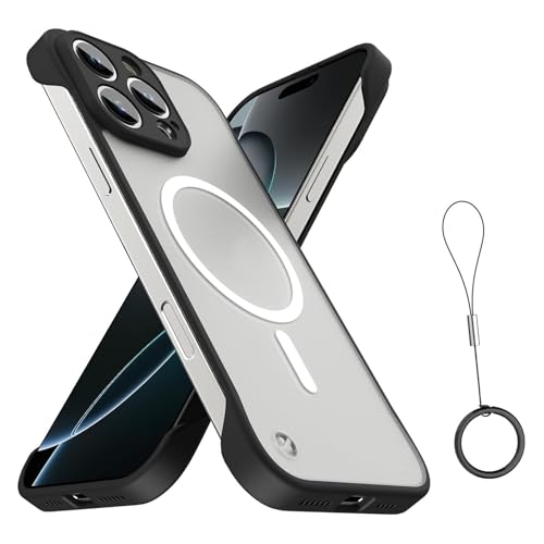 LunarCharm Rahmenlose Hülle Anwendbar auf iPhone 16 Pro Max, [Kompatibel mit MagSafe], Vollständiger Kameraschutz, Matte Hart-PC-Schutzhülle mit stoßfestem TPU-Bumper von LunarCharm
