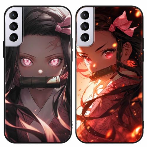2 Stück Handyhülle für Samsung Galaxy S21+(5G) Hülle 6.7 Zoll, Anime Kamado Nezuko Mode Muster Design Manga Case Cartoons Schutzhülle TPU Silikon Ultra Dünn Charmant für Jungen von LunarDrift