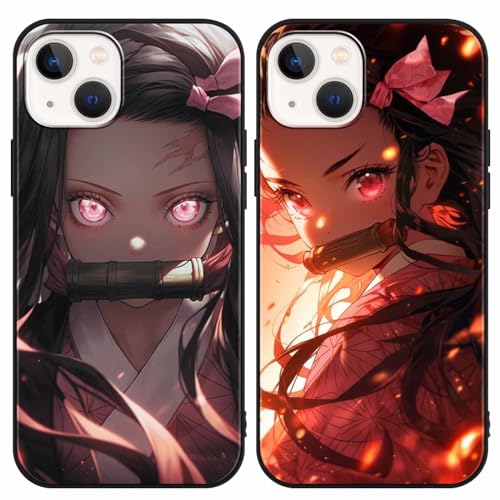 2 Stück Handyhülle für iPhone 15 Hülle 6.1 Zoll, Anime Demon Slayer Kamado Nezuko Mode Muster Design Manga Case Cartoons Schutzhülle TPU Silikon Ultra Dünn Charmant für Jungen Frau von LunarDrift