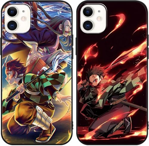 2 Stück Handyhülle für iPhone 16 Plus Hülle 6.7'' Mit Junge Anime Nezuko Tanjirou Kamado Cover 3D Cartoon Motiv Design Handyhülle Weich Stoßfest TPU Silikon von LunarDrift