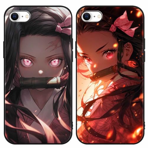 2 Stück Handyhülle für iPhone 7/iPhone 8/iPhone SE 2022/2020 Hülle 4.7'', Anime Demon Slayer Kamado Nezuko Mode Muster Design Manga Case Cartoons Schutzhülle TPU Silikon Ultra Dünn Charmant von LunarDrift