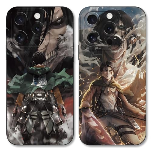 Handyhülle 2 Stück für iPhone 16 pro max Hülle 6.9'' Anime Attack on Titan Eren Armin Manga Mode Muster Design Case Kameraschutz Schutzhülle Stoßfest TPU Silikon Weich Ultra Dünn Cover - Schwarz von LunarDrift