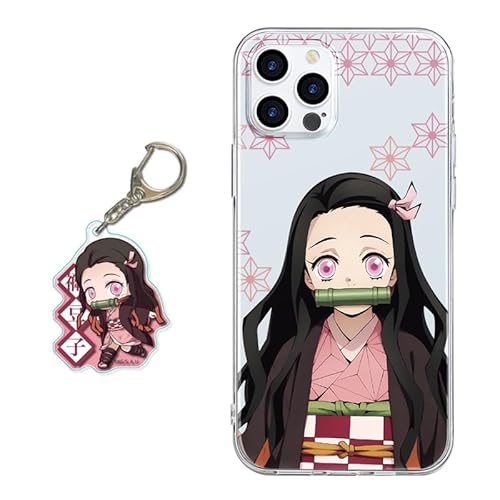 Handyhülle für Apple iPhone 13/iPhone 14 Hülle 6.1 Zoll, Anime Demon Slayer Kamado Nezuko Mit Schlüsselbund Muster Design Manga Case Cartoons Schutzhülle TPU Silikon Funny von LunarDrift