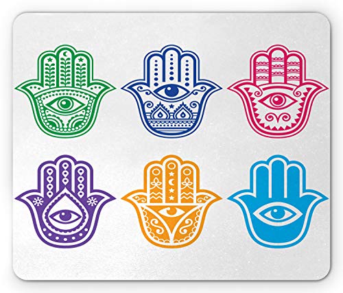 Lunarable Hamsa Mauspad, Evil Eye Thema Hamsa Muster Power Sign Print, Rechteckiges rutschfestes Gummi-Mauspad, Standardgröße, Blau Rosa Lunarable Hamsa Mauspad, Evil Eye Thema Hamsa Muster Power Sign Print, Rechteckiges rutschfestes Gummi-Mauspad, Standardgröße, Blau Rosa von Lunarable