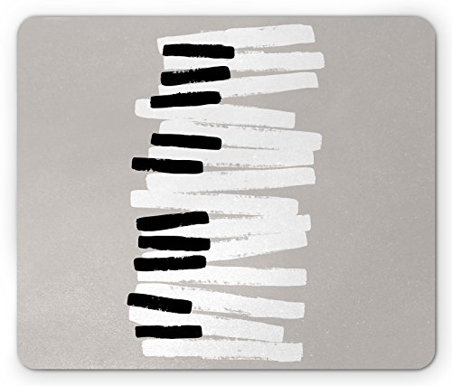 Lunarable Klavier-Mauspad, Doodle-Stil, Tastaturmuster, abstraktes zeitgenössisches Design, Klassische Musik, rechteckiges, rutschfestes Gummi-Mauspad, Standardgröße, grau-weiß von Lunarable