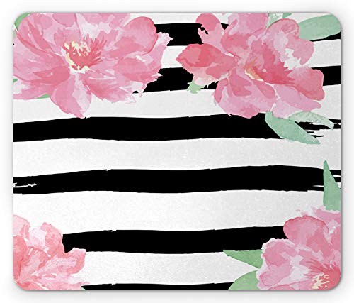 Lunarable Mauspad mit Blumenmuster und Pfingstrosen, mit schwarzen Pinselstrichen, romantischer Frühlingsdruck, rechteckig, rutschfestes Gummi-Mauspad, Standardgröße, Rosa / Weiß Lunarable Mauspad mit Blumenmuster und Pfingstrosen, mit schwarzen Pinselstrichen, romantischer Frühlingsdruck, rechteckig, rutschfestes Gummi-Mauspad, Standardgröße, Rosa / Weiß von Lunarable