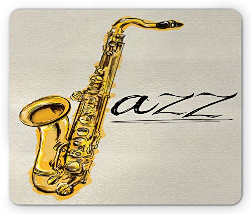 Lunarable Musik-Mauspad, klassische Malerei von Jazz Saxophon Druck auf einfarbigem Hintergrund, Vintage-Sizzene, rechteckig, rutschfest, Gummi, Standardgröße, Gelb Ecru Lunarable Musik-Mauspad, klassische Malerei von Jazz Saxophon Druck auf einfarbigem Hintergrund, Vintage-Sizzene, rechteckig, rutschfest, Gummi, Standardgröße, Gelb Ecru von Lunarable