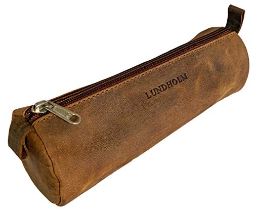 Federmappe Leder Rund Vintage Federmäppchen Rolle Lederetui Vintage Leder-Etui | Stifterolle Pencil Case Schlamperrolle aus Echtem Leder Braun von Lundholm