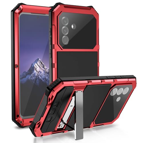 Lunivop Schutzhülle für Samsung Galaxy A56 5G hülle/Galaxy A36 5G hülle, Metall Schwerlast Panzer, [mit Fingerabdruck-ID] Eingebaute Displayschutz, Ständer Handyhülle Ganzkörper Robustes, Rot von Lunivop