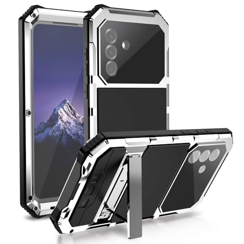 Lunivop Schutzhülle für Samsung Galaxy A56 5G hülle/Galaxy A36 5G hülle, Metall Schwerlast Panzer, [mit Fingerabdruck-ID] Eingebaute Displayschutz, Ständer Handyhülle Ganzkörper Robustes, Silber von Lunivop