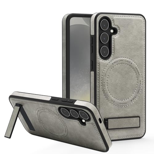 Lunivop Schutzhülle für Samsung Galaxy S25, Leder, kompatibel mit kabellosem Magsafe, magnetischer Standfunktion, Funda para S 25, 15,5 cm (6,16 Zoll), 5G 2025, robust, beste Handyhüllen, Grau von Lunivop