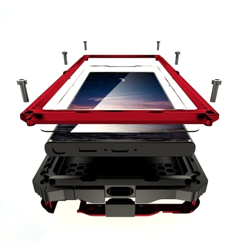 Lunivop Schutzhülle für Samsung Galaxy S25 Ultra hülle, Metall Schwerlast Panzer, [mit Fingerabdruck-ID] Eingebaute Displayschutz, Ständer Handyhülle Ganzkörper Robustes, für S25 Ultra, Rot von Lunivop