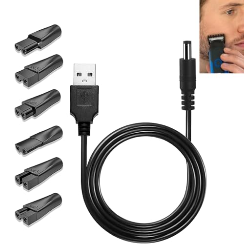 Lunpog 5V USB Netzkabel Kabel Rasierer Ladegerät Ersatz-Netzteil-Ladegerät Rasierer-Ladekabel-Set, USB Adapter Set, für eine Vielzahl von elektrischen Haarschneidern, Rasierern(7 Stück Set) von Lunpog