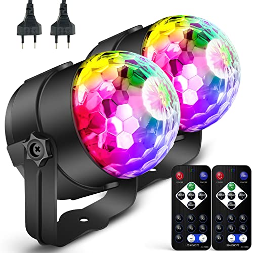 Discokugel LED, Disco Party Lamp mit 7 Beleuchtungsform RGB, 360°Drehbares Discolicht mit Glitzereffekt für Party Kinder-Geburtstag Club Familientreffen Weihnachtsfeier (2PCS) von Lunriwis