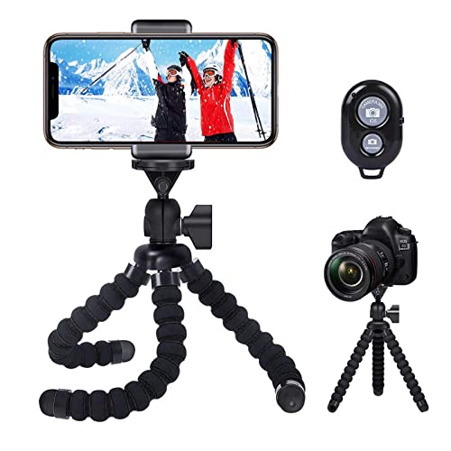 Handy Stativ,Mini Flexible Octopus Smartphone Reise Stativ Selfie Stick mit Bluetooth Fernauslöser,360°Rotation Handy Halter Halterung Kompatibel mit Kamera&Gopro,Universal für iPhone/Android (Schwarz von Lunriwis