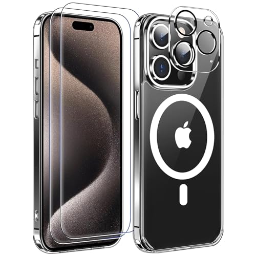 Lunriwis 5-in-1-Set für iPhone 15 Pro Hülle Magsafe, Handyhülle für iPhone 15 Case Rundumschutz Schutzhülle Cover [1 Handyhülle+2 Schutzfolie+2 Kameraschutz] Transparent von Lunriwis