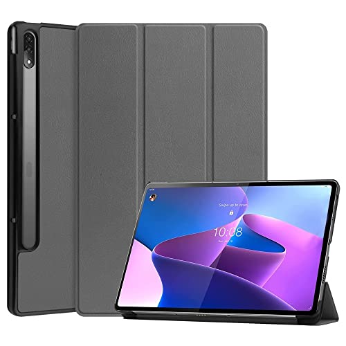 Lunso - Passend für Lenovo Tab P12 Pro - Tri-Fold Bookcase Hülle - Grau von Lunso