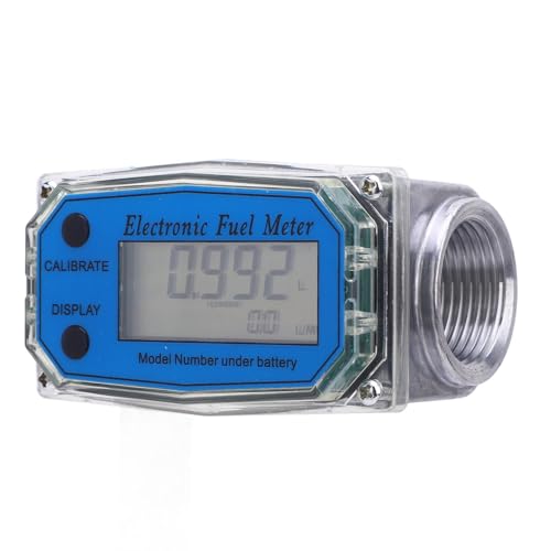 Digital Turbinenflussmessgerät, 0-99999 LCD Zeigt Hohe Genauigkeit Metallflussmeter für WassergasöL-Benzin mit Mehreren Einheiten-Optionen Gal Qts Pts L (32 mm) von Luocute