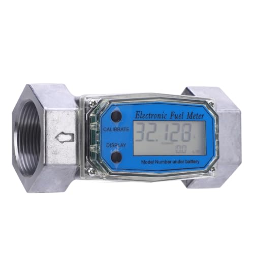 Digital Turbinenflussmessgerät, 0-99999 LCD Zeigt Hohe Genauigkeit Metallflussmeter für WassergasöL-Benzin mit Mehreren Einheiten-Optionen Gal Qts Pts L (45 mm) von Luocute
