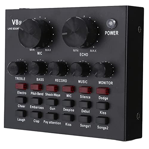 Externe Soundkarte, USB V8 Live External Sound Mixer Board, Voice Changer Soundkarte mit Mehreren Soundeffekten für Live-Aufnahmen zu Hause KTV Voice Chat Multifunktionscomputer von Luocute