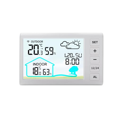 Wetterstation Draht Weniger Innen Im Freien Thermometer, Farbdisplay Digitales Wetter -Thermometer mit Atomuhr, Barometriedruck, Vorhersagestation mit Einstellbarer Wetterstation Draht Weniger Innen Im Freien Thermometer, Farbdisplay Digitales Wetter -Thermometer mit Atomuhr, Barometriedruck, Vorhersagestation mit Einstellbarer von Luocute