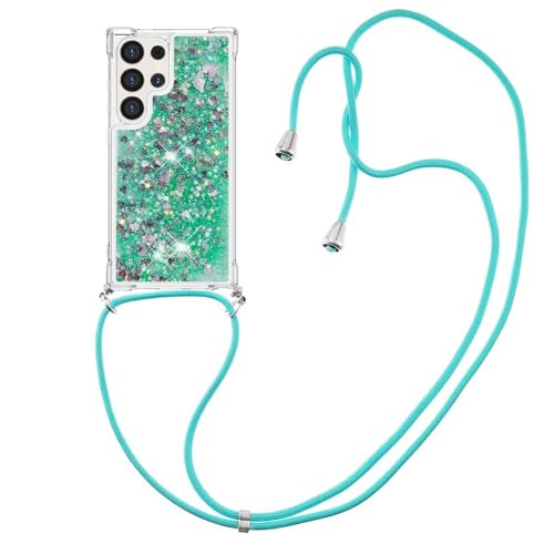 Luoiwei Case for Samsung Galaxy Z Flip 5 Hülle mit Band Glitter Liquid Moving Quicksand Cover,Phone Chain for Samsung Hülle Silikon Transparent,Cute Phone Case for Women/Girls,Grün von Luoiwei