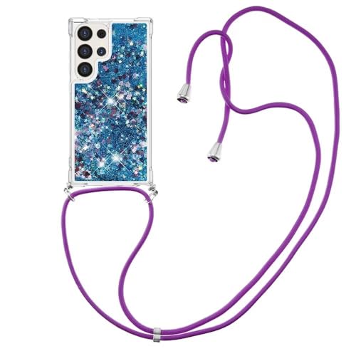 Luoiwei Case for Samsung Galaxy Z Flip 6 Hülle mit Band Glitter Liquid Moving Quicksand Cover,Phone Chain for Samsung Hülle Silikon Transparent,Cute Phone Case for Women/Girls,Dunkelblau von Luoiwei