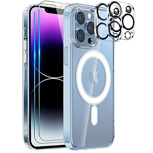 Luoiwei Clear Case Magnetisch für iPhone 12 Pro Max Hülle für Magsafe [5 in 1 Hülle Set] 2 Schutzfolie, 2 Kamera Glasfolie, Stoßfeste Kratzfeste Schutzhülle, Transparent Handyhülle Slim Case von Luoiwei