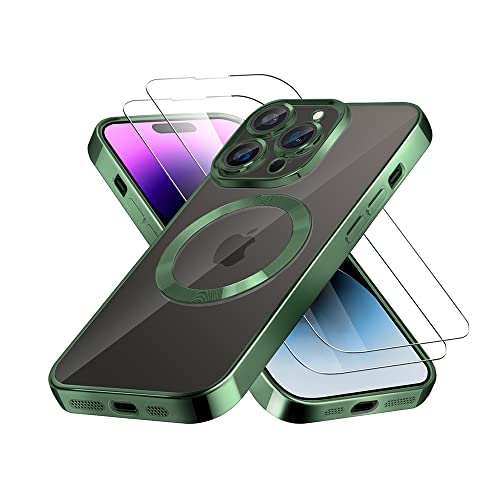 Luoiwei Magnetisch 3D Hülle für iPhone 11 Pro Max, Kompatibel mit MagSafe, [Eingebauter Linsenfolie] [2X Panzerglas] Transparent Handyhülle Staubdicht Kratzfeste Slim Soft Silikon Cover Case, Grün von Luoiwei