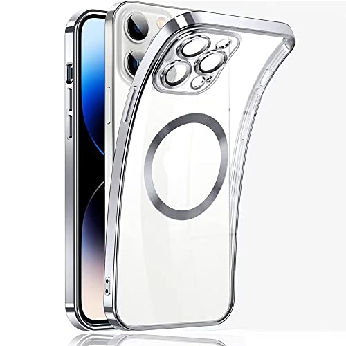 Luoiwei Magnetisch Hülle für iPhone 13 Kompatibel mit Magsafe, [Eingebauter Linsenfolie] Kameraschutz Handyhülle Staubdicht Kratzfeste Schutzhülle Ultra Design Dünn Soft Cover Case, Silber- von Luoiwei