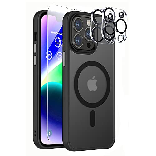 Luoiwei Matt Magnetisch für iPhone 12 Pro Hülle Matt für Magsafe, [5 in 1] 2 Schutzfolie, 2 Kamera Glasfolie, Stoßfeste Kratzfeste Schutzhülle, Anti-Fingerabdruck Handyhülle Slim Case, Schwarz von Luoiwei