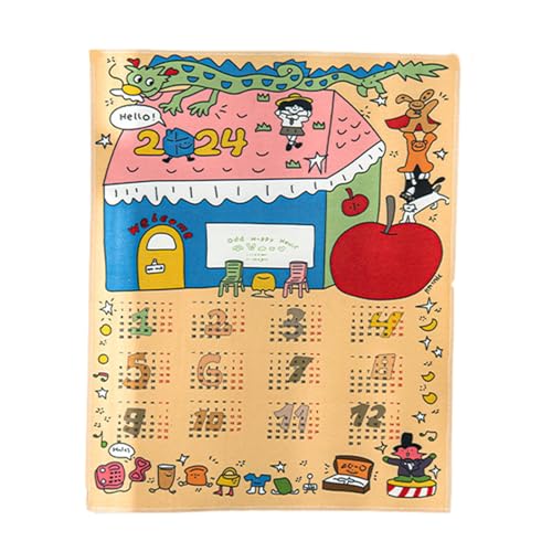 Luojuny Wandkalender 2024 Wandteppich zum Aufhängen, Stoff, Cartoon-Muster, satte Farben, einfach zu installieren, dekorativ G von Luojuny