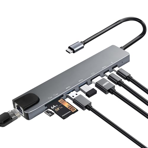 8 in 1 USB C Hub, USB C Multiport Adapter mit Ethernet, PD 100W, 4K HDMI, USB 3.0 & USB 2.0 Anschlüsse, SD&TF Kartenleser, Typ C Hub für MacBook Air/Pro, iPad, Samsung, Dell XPS, HP 8 in 1 USB C Hub, USB C Multiport Adapter mit Ethernet, PD 100W, 4K HDMI, USB 3.0 & USB 2.0 Anschlüsse, SD&TF Kartenleser, Typ C Hub für MacBook Air/Pro, iPad, Samsung, Dell XPS, HP von Luonanava